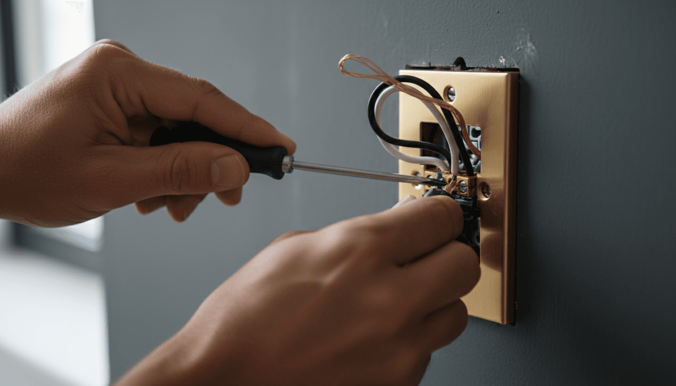 Electrician installing a premium brass dimmer switch