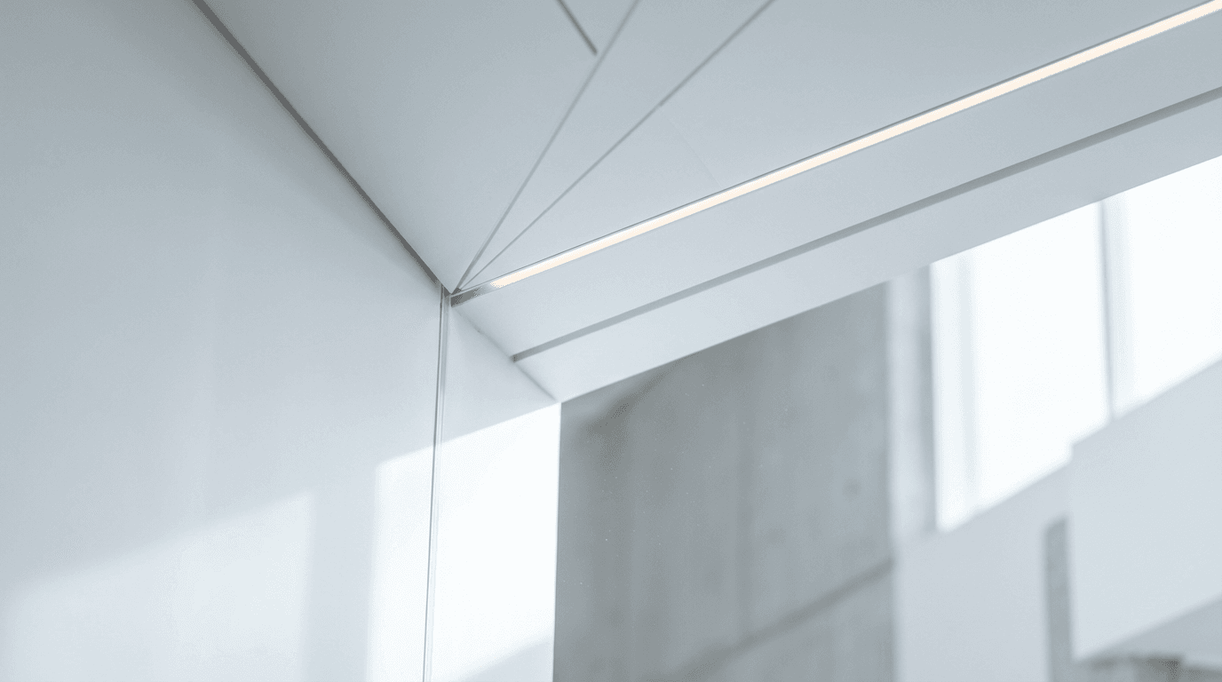 Detail of a cove lighting installation with visible wiring hidden behind the architectural reveal