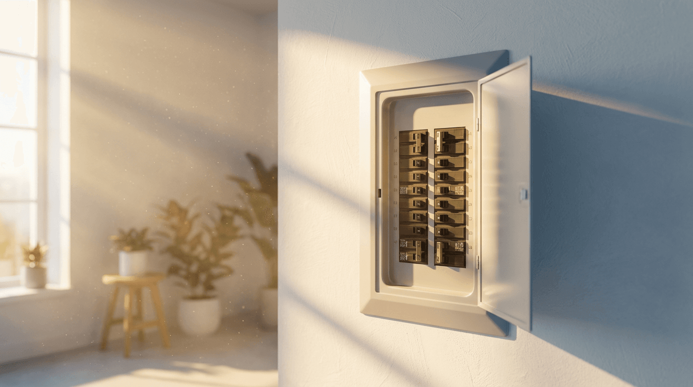 electrician installing a control panel in a luxury home